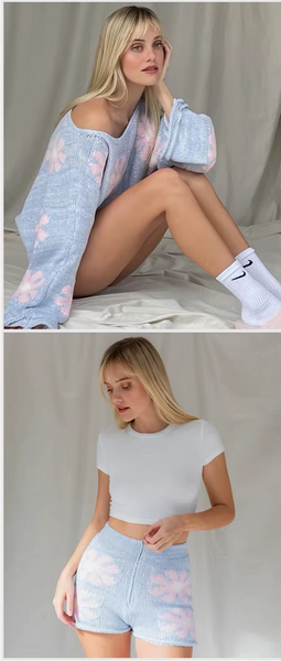 Pretty Flowers Sweater Shorts & Top Outfit Set