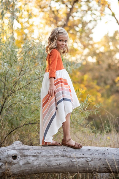 Rust Rainbow Long Sleeve Dress
