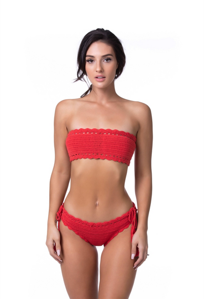 Bandeau Lace-Up Handmade Side Tie Crochet Bikini Bikini Set for Women & Teens