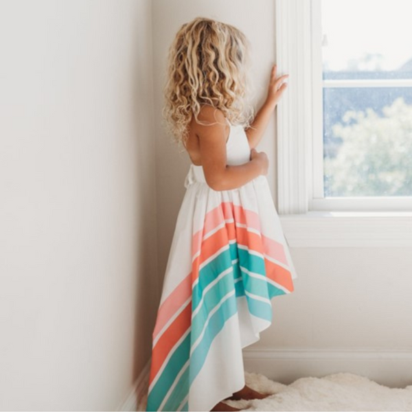 Girls Teal Rainbow Hi Lo Dress