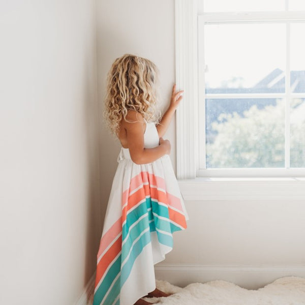 Girls Teal Rainbow Hi Lo Dress
