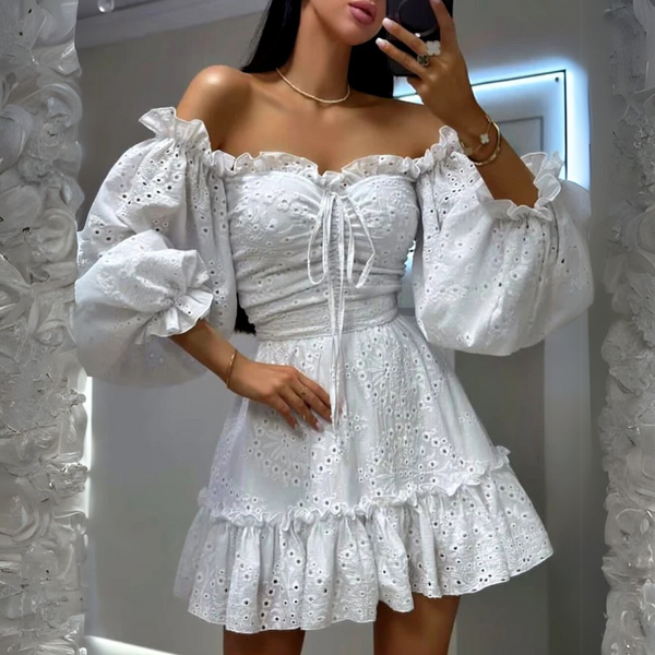 Blanca Off The Shoulder White Eyelet Sweetheart Mini Dress for Women & Teens