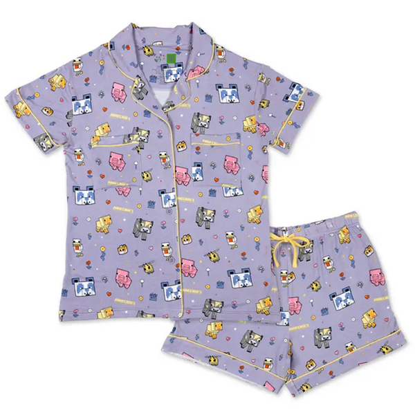 Minecraft Pixel Pals Women's Bamboo Pajama Short Set for Women & Teens