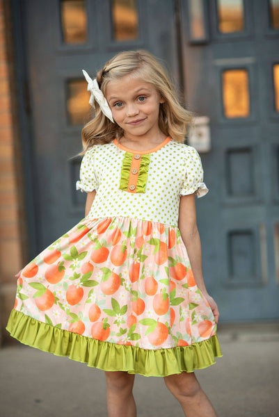 Tangerine Blossom Spring Ruffle Button Dress
