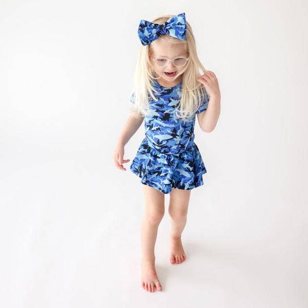 The Chloe Organic Cotton Romper Dress - Shark Camo