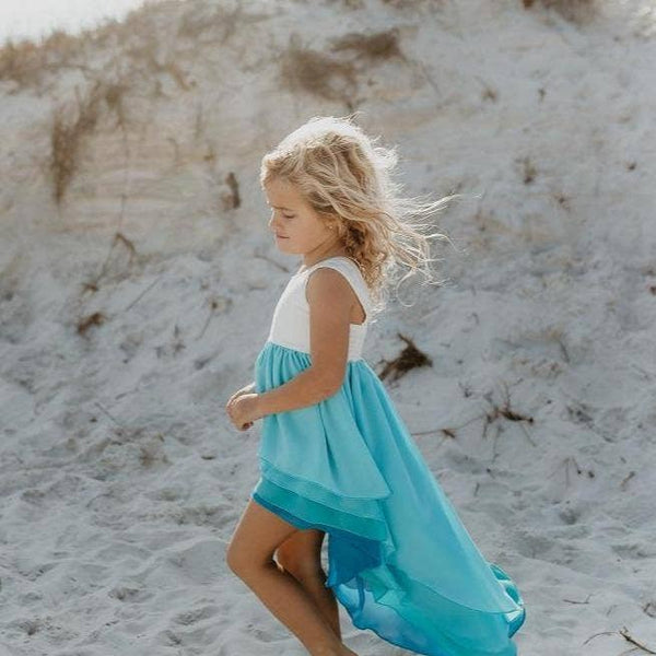 Hi-Lo Blue Sleeveless Tiered Dress