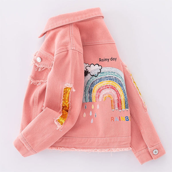 Pink Rainbow Sparkle Jean Jacket for Girls