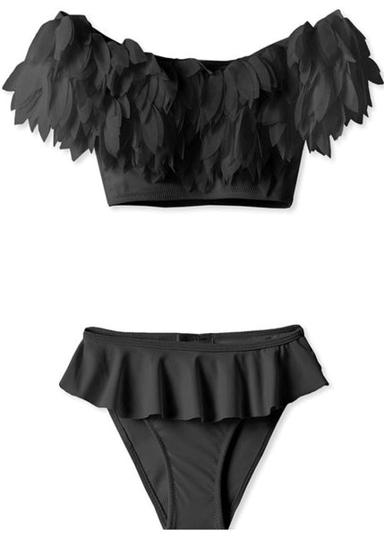 The Raven Black Bikini with Petals for Girls by STELLA COVE