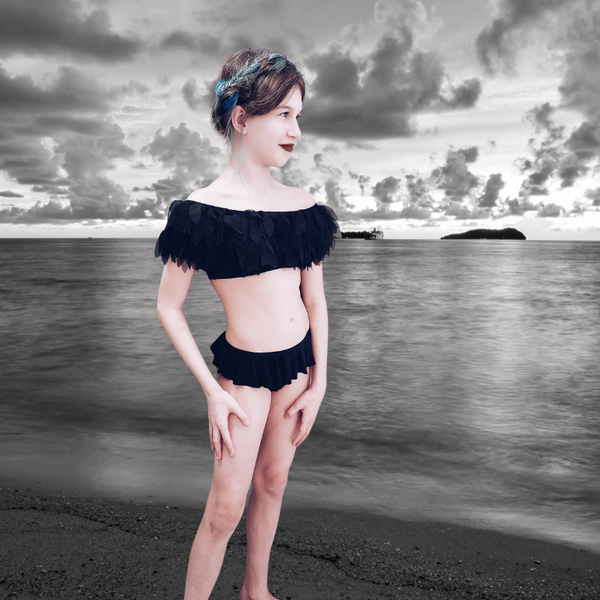The Raven Black Bikini with Petals for Girls by STELLA COVE