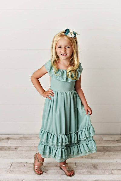 Mint Fancy Ruffle Back Dress for Girls