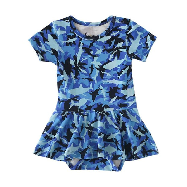 The Chloe Organic Cotton Romper Dress - Shark Camo
