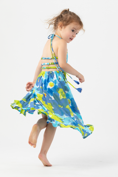 Girls Bellini Midi Dress in Watercolor Dreams Blue