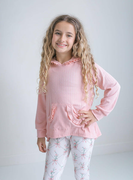 Girls Pink Ruffle Hi Lo Hoodie & Coquette Bow Legging Set