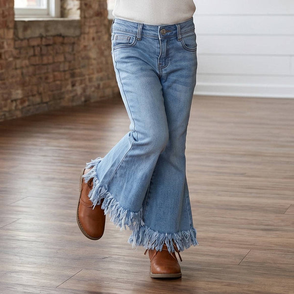 Girls' Light Wash Flare Fringe Denim Jeans