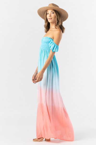 Hollie Maxi Dress in Aqua Salmon Ombre for Women