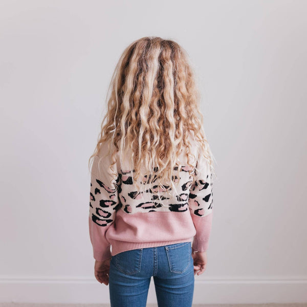 Pink Cream Leopard Crew Neck Sweater