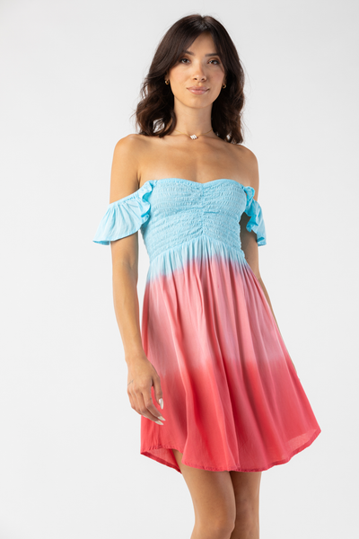 Hollie Mini Dress in Aqua Coral Ombre