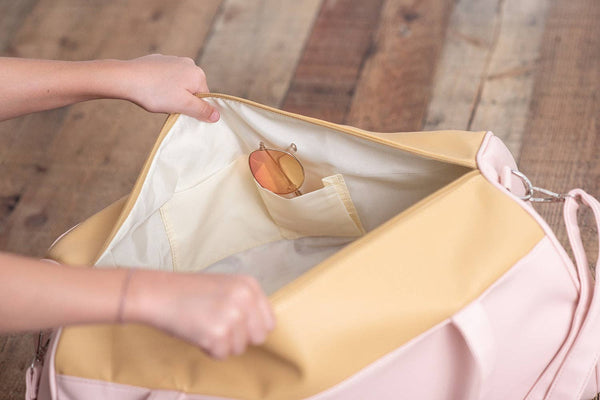 Pink & Tan Fuzzy Letter Weekender Travel Bag