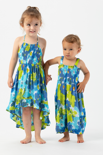 Girls Bellini Midi Dress in Watercolor Dreams Blue