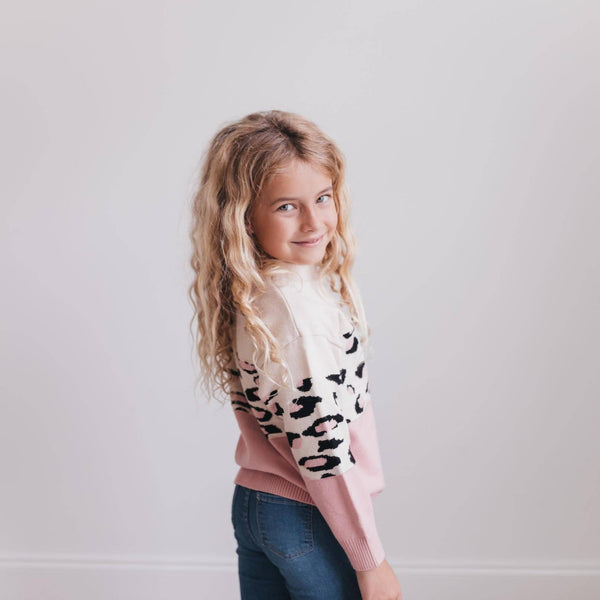 Pink Cream Leopard Crew Neck Sweater