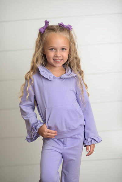 Lavender Hooded Ruffle Pocket Lounge Set for Girls