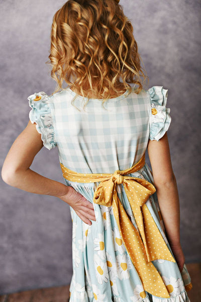 Gingham Check Daisy Ruffle Twirl Spring Dress