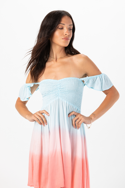 Hollie Mini Dress in Aqua Mauve Rose Ombre