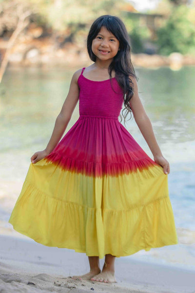 Girls' Avisa Dress in Fuchsia Ombre Yellow