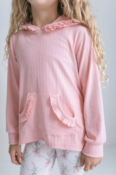 Girls Pink Ruffle Hi Lo Hoodie & Coquette Bow Legging Set