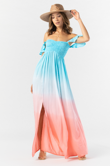 Hollie Maxi Dress in Aqua Salmon Ombre for Women