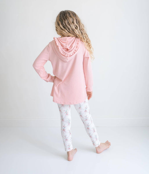 Girls Pink Ruffle Hi Lo Hoodie & Coquette Bow Legging Set