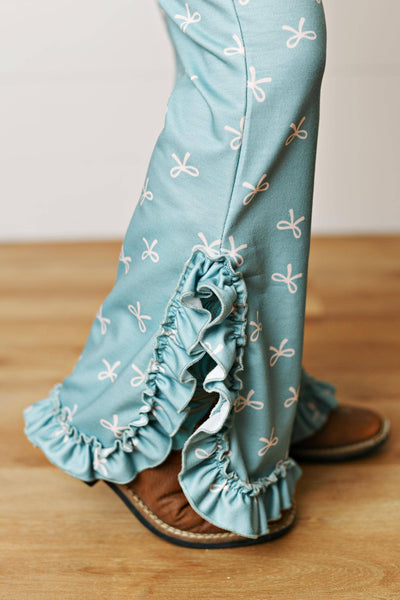 Lucy Teal & Pink Bow Hooded Ruffle Pocket Lounge Set