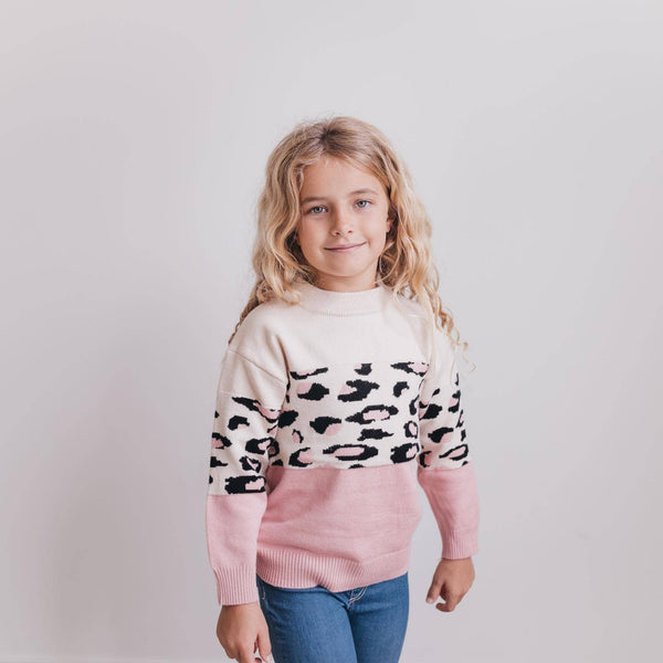 Pink Cream Leopard Crew Neck Sweater