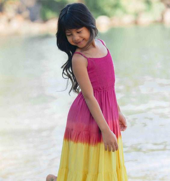 Girls' Avisa Dress in Fuchsia Ombre Yellow