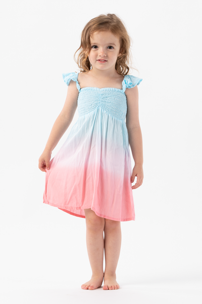 Kids Hollie Dress in Aqua Mauve Rose Ombre