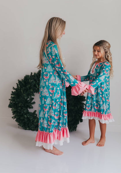 Girls' Pink Teal Christmas Holiday Nutcracker Lace Lounge Gown