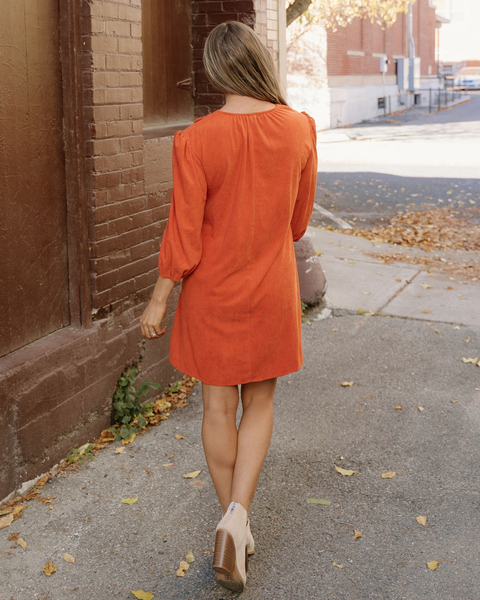 Micah Scallop Detail Pleated Corduroy Mini Dress