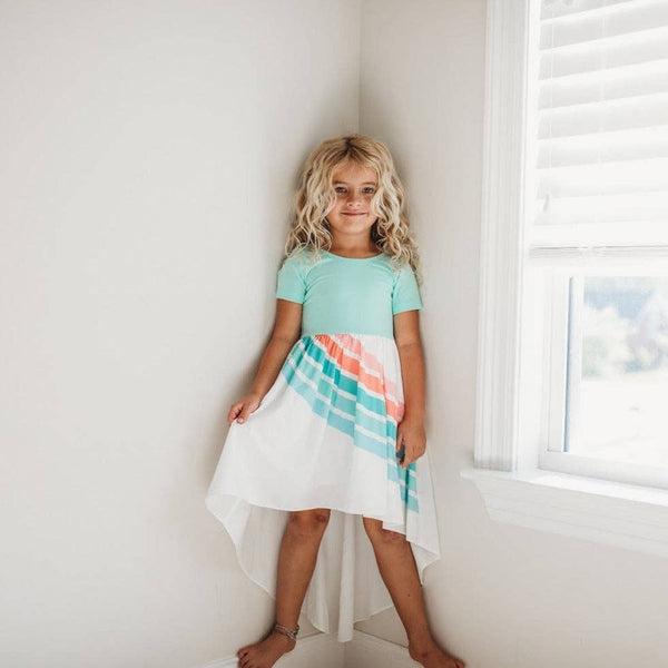 Light Teal Pastel Rainbow Hi Lo Dress