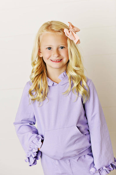 Lavender Hooded Ruffle Pocket Lounge Set for Girls