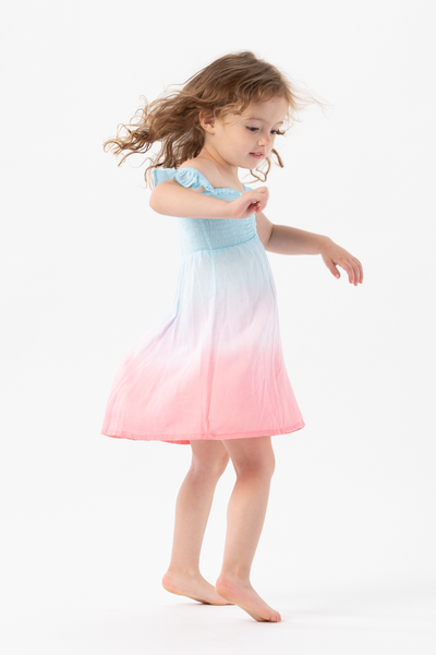 Kids Hollie Dress in Aqua Mauve Rose Ombre