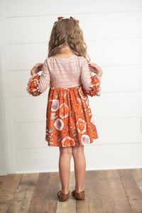 Vintage Rust Floral Twirl Ruffles Dress