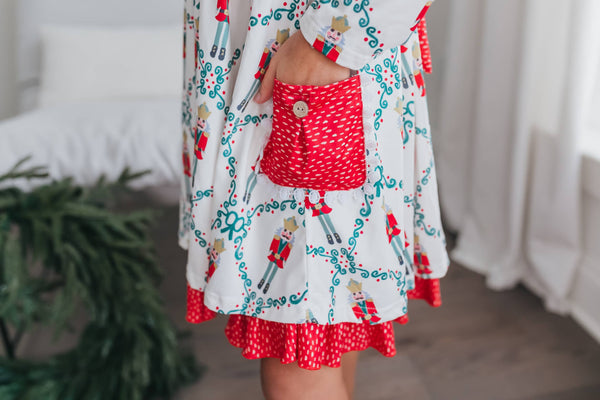 Girls' Christmas Holiday Nutcracker Pocket Tie Ruffle Dress