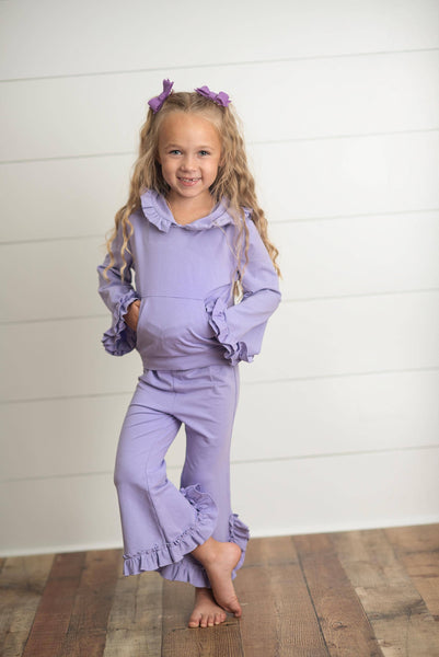 Lavender Hooded Ruffle Pocket Lounge Set for Girls