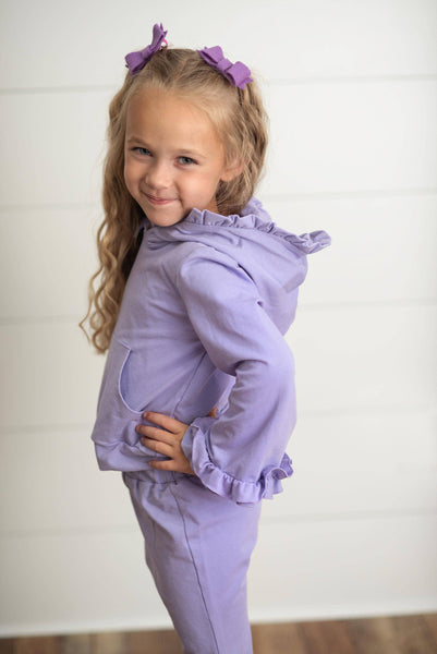 Lavender Hooded Ruffle Pocket Lounge Set for Girls