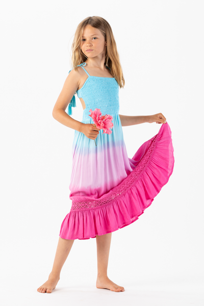 Kids Avalon Dress in Turquoise Violet Ombre