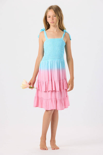 Girls' Begonias Dress in Turquoise Watermelon Ombre