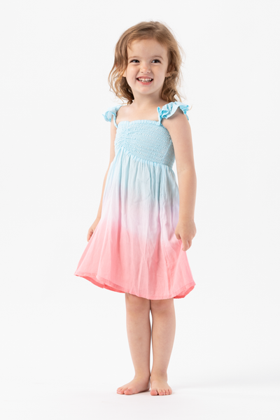Kids Hollie Dress in Aqua Mauve Rose Ombre