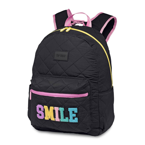Extra Large Capacity Black Puffer Backpack with Smile Patch