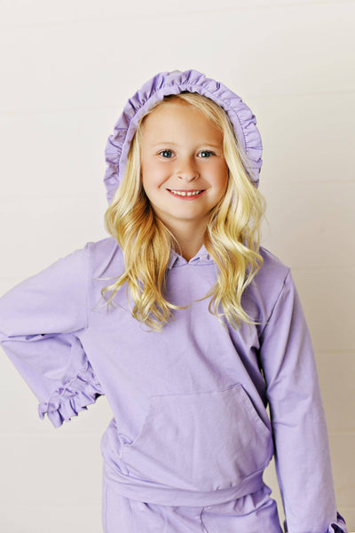 Lavender Hooded Ruffle Pocket Lounge Set for Girls