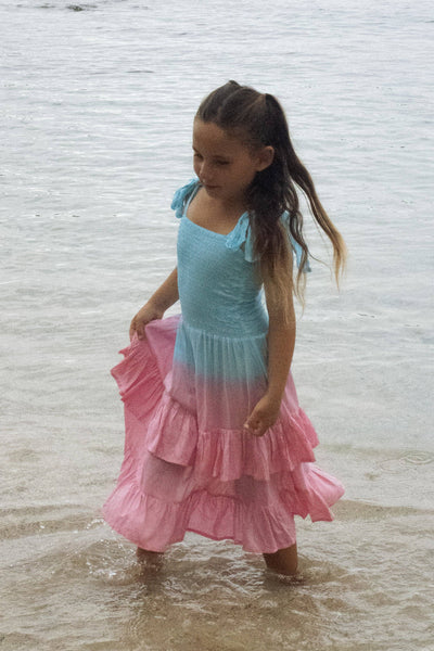 Girls' Begonias Dress in Turquoise Watermelon Ombre